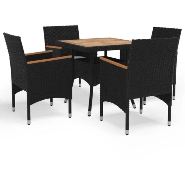 VIDAXL 5 Piece Garden Dining Set Poly Rattan and Solid Wood Black vidaXL 8720286852521