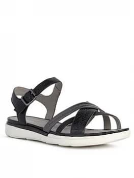 Geox Hiver Leather Flat Sandal - Black, Size 5, Women