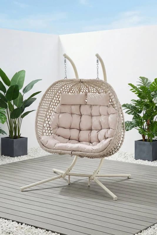 More4Homes Sicily Double Hanging Rattan Egg Chair In Beige