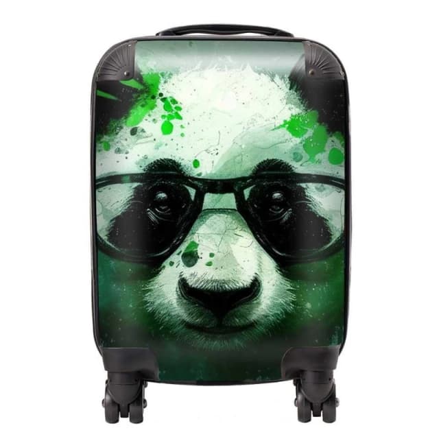 Warren Reed - Designer Panda With Glasses, Green Splashart Suitcase Size: Small Green Unisex Small