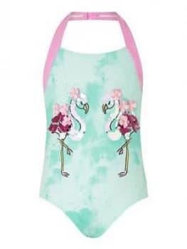 Monsoon Girls Flamingo Sequin Swimsuit - Turquoise Size Age: 3-4 Years, Women