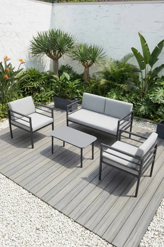 More4Homes Rhodes Garden Sofa Set 4 Seater Garden Furniture Set w Table & Cover in Grey Grey Unisex
