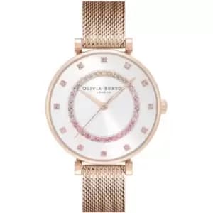 Ladies Olivia Burton Belgrave White and Carnation Gold Mesh Watch