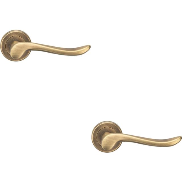 Loops 2x PAIR Scroll Shaped Lever Handle on Round Rose Concealed Fix Antique Brass Metallics
