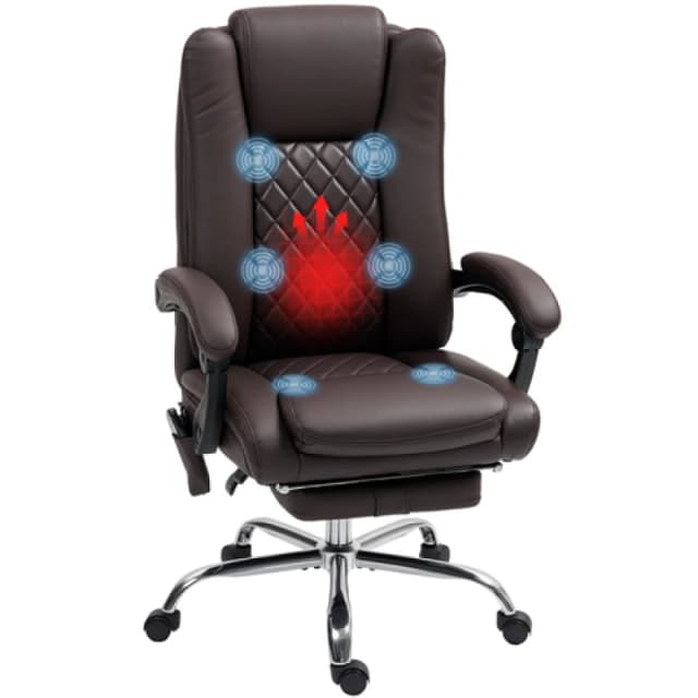 HOMCOM HOMCOM Heated Massage Office Chair, Wide Executive Computer Chair, PU Leather in Dark Brown Dark Brown One Size Unisex 5063603076884
