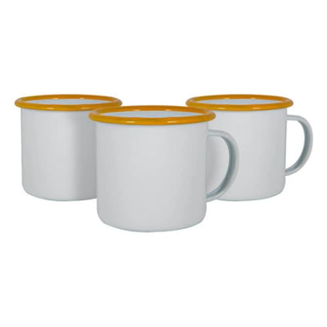 Argon Tableware White Enamel Mugs - 375Ml - Yellow - Pack Of 6