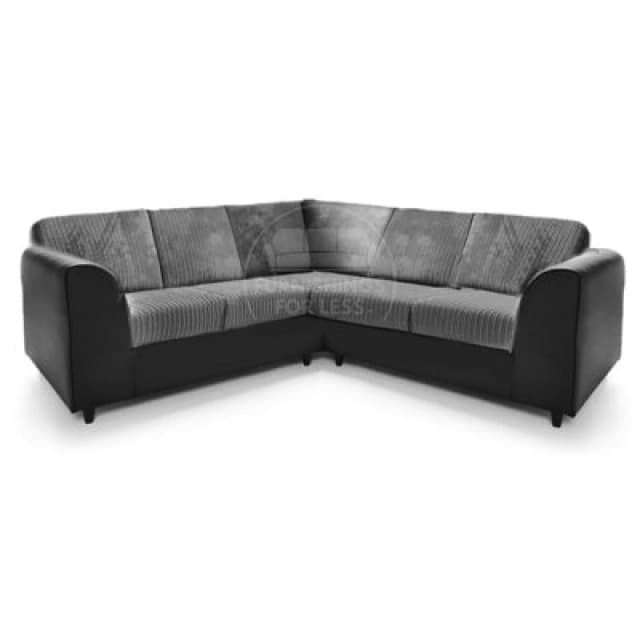 Furnishings For Less UK Ferguson Black And Grey 5 Seater Fabric Corner Sofa L Shaped Jumbo Cord - Full Back