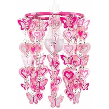 Minisun - Bedroom Ceiling Pendant Shade Girls Pink Hearts & Butterflies Light Shade - No Bulb