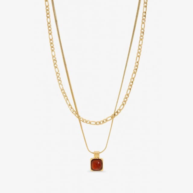 Mood Gold Plated Double Layer Chain and Resin Necklace Gold female One Size