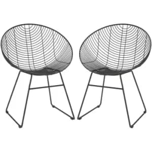 Metal Wire Round Lounge Chairs - Black - Pack of 2 - Harbour Housewares
