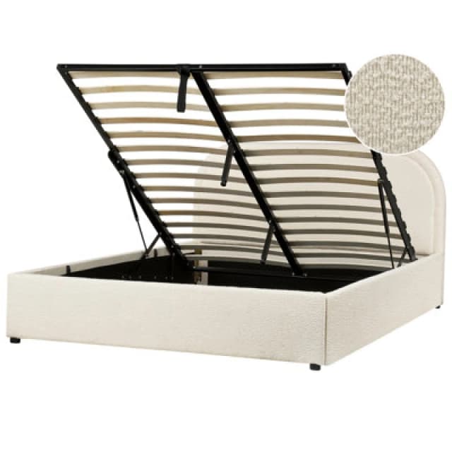 Beliani Ottoman Bed Boucle Quillien 140 X 200 Cm (Eu Double) Light Beige