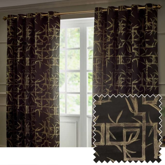 Paoletti Bamboo Fully Lined Jacquard Eyelet Curtain Pair in Black Size: 117cm width x 137cm drop Black Unisex 117cm width x 137cm drop