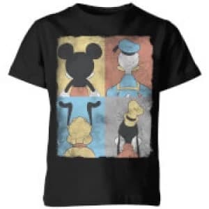 Disney Donald Duck Mickey Mouse Pluto Goofy Tiles Kids T-Shirt - Black - 11-12 Years
