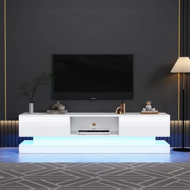 Urban Meuble Modern LED TV Stand 2 Drawers High Gloss White unisex One Size