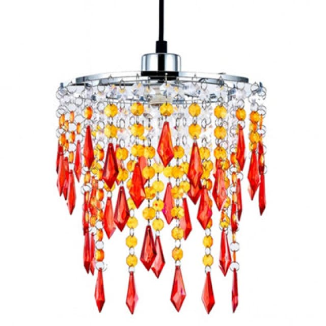 Innoteck Sunbeam Ceiling Chandelier Acrylic Light Shade With Sparkly Acrylic Droplets- Gradient Clear, Amber To Orange