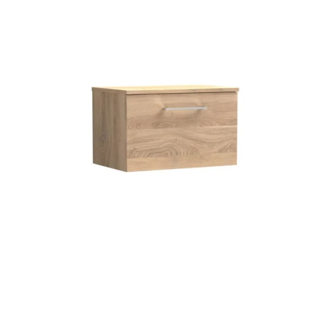 Balterley Level 600mm Wall Hung 1 Drawer Vanity Unit with Worktop - Bleached Oak in Brown Brown Unisex