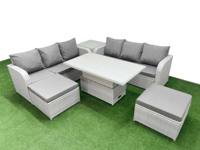 FIMOUS Fimous Outdoor Garden Furniture Sets 8 Seater Wicker Rattan Furniture Sofa Sets with Adjustable Lifting Dining or Coffee Table high Back Lounge