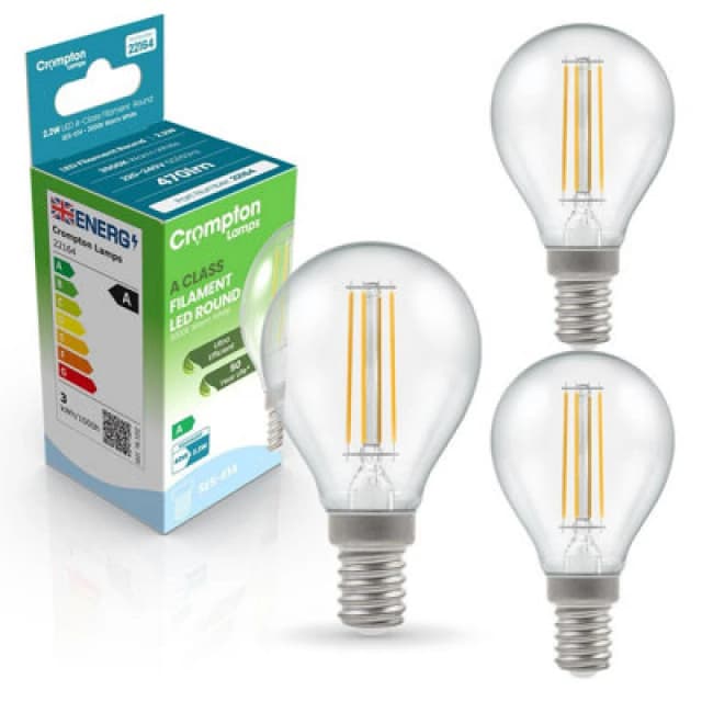 Crompton Lamps LED Ultra-Efficient Golfball 2.2W E14 A-Class Warm White Clear (40W Eqv)
