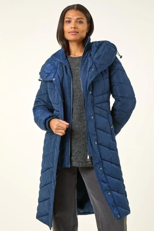 Roman Womens Hooded Quilted Coat in Midnight Size: 16 Midnight Female 16