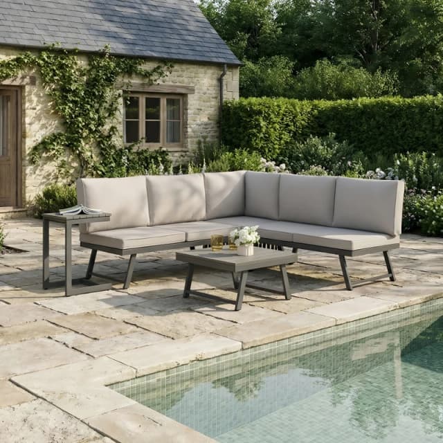 Home Garden Direct Monaco - Lounge Corner Sofa Set - Grey / Grey - Transforms into x2 Sunbeds Grey Unisex