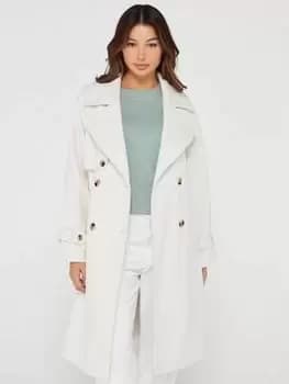 Vila Landra Double Breasted Coat - Cream, Size Eu 36 = UK 8, Women