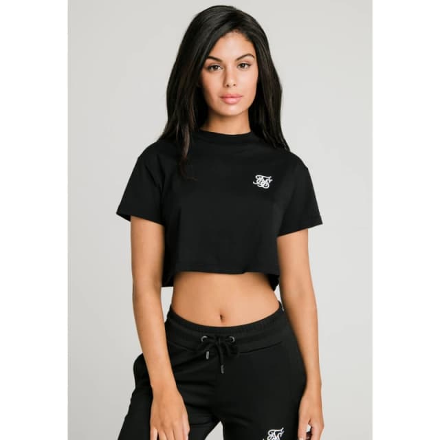 SikSilk Essentials Retro Box-Fit Cropped T-Shirt - Black XS