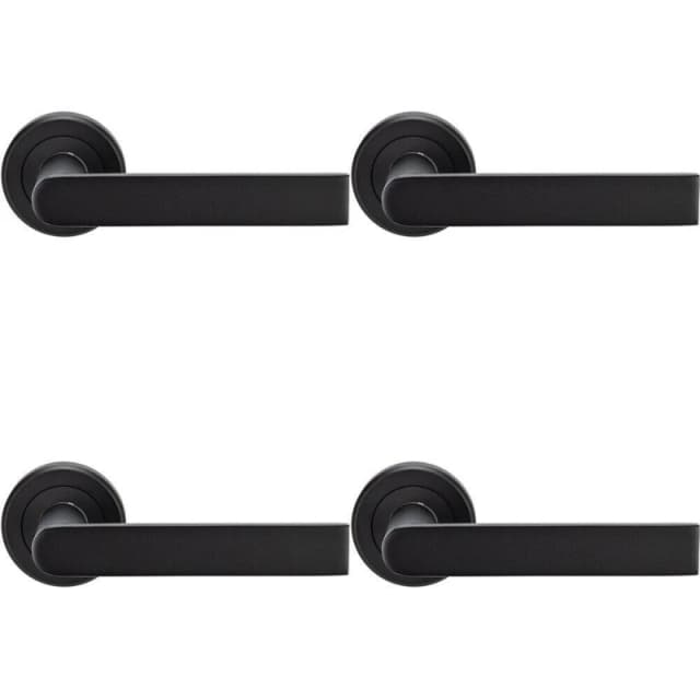 Loops 4x PAIR Flat Rectangular Bar Handle on Round Rose Concealed Fix Matt Black Black