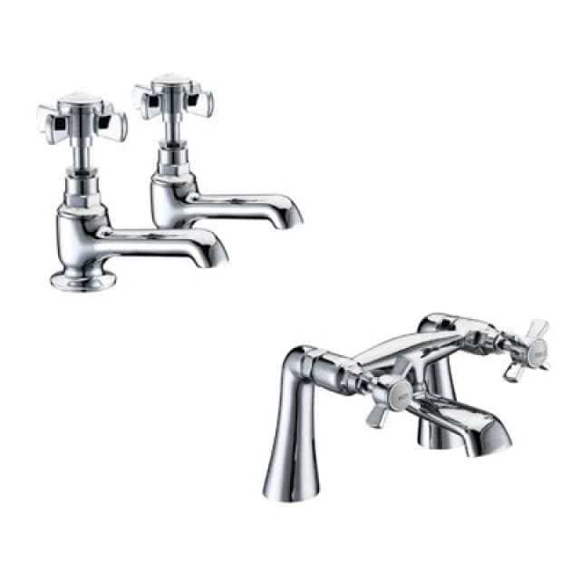 Balterley Classic Crosshead Basin Pillar Taps & Bath Filler Tap Set - Chrome in Silver Silver Unisex