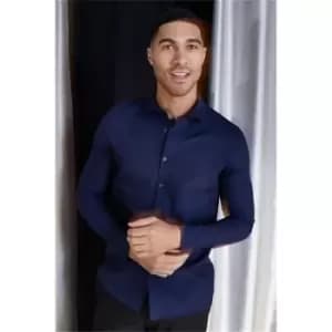 I Saw It First Navy Slim Fit Long Sleeeve Poplin Shirt - Blue