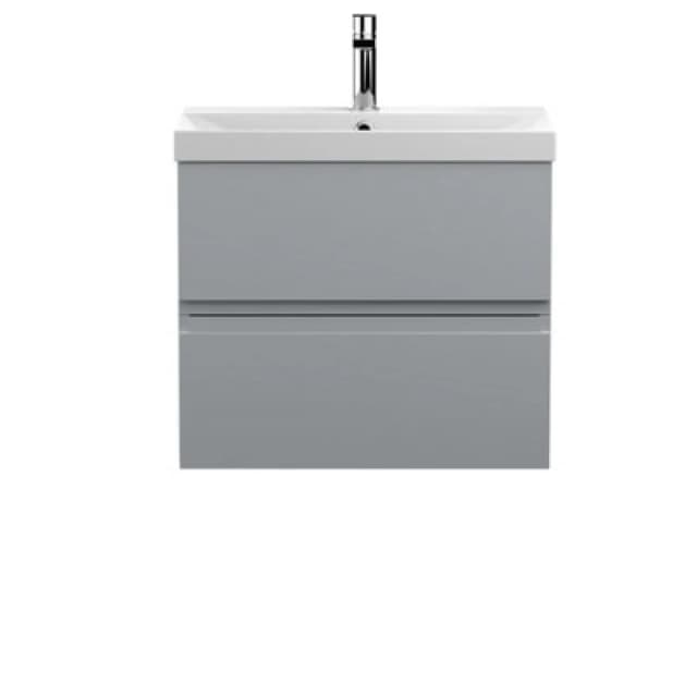 Hudson Reed Urban Wall Hung 2 Drawer Vanity Unit With Thin-Edge Ceramic Basin, Modern Bathroom Furniture In Satin Grey, 600mm