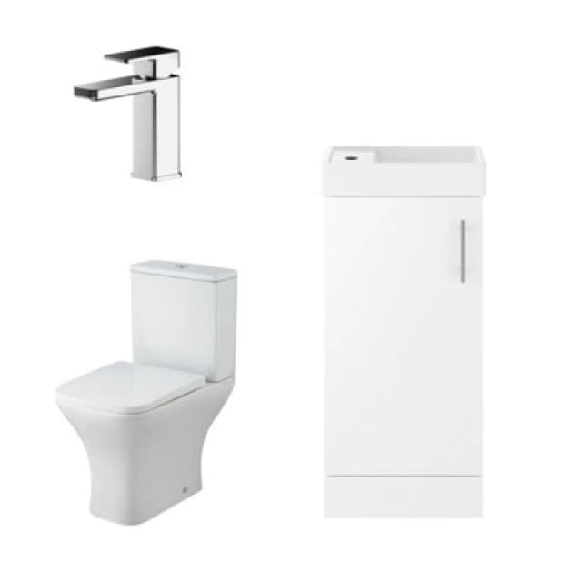 Balterley Vanity Basin Unit Tap and Toilet Set Gloss White Chrome White