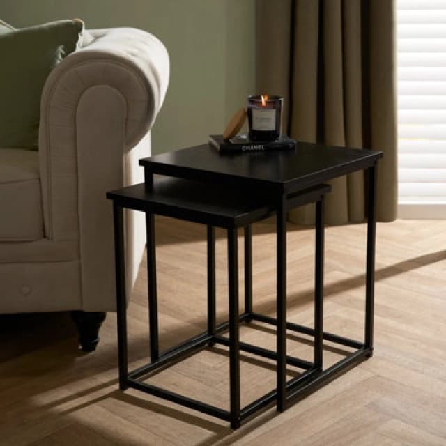 OHS OHS Nest of Tables Square Wood Top Modern End Side Living Room Set of 2 in Black One Size Unisex 5027434215232