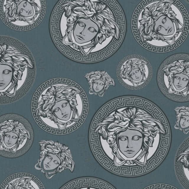 As Creation Versace Plate Metallic Wallpaper Green Silver Vinyl Paste Wall Textured