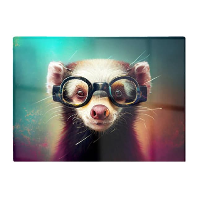 Warren Reed Designer Ferret With Glasses Splashart Glass Chopping Board