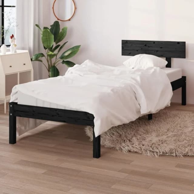 VIDAXL Bed Frame without Mattress Black Solid Wood Small Single Vidaxl 8720286762721