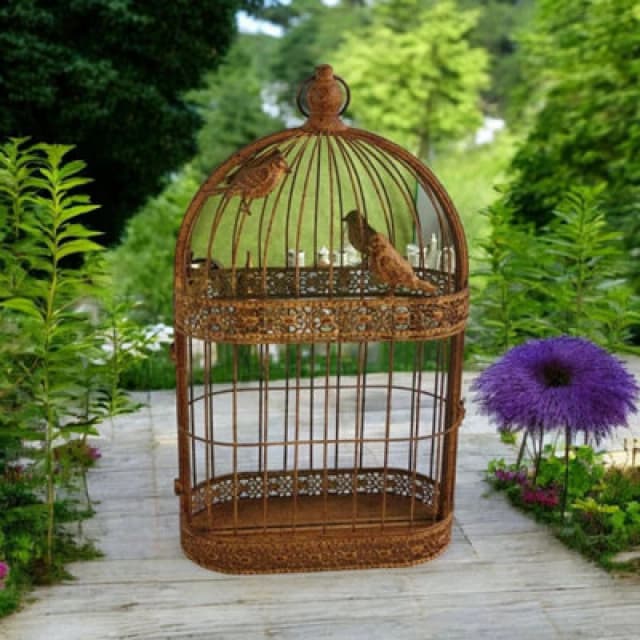 60Cm Bird Cage Rusty Wall Mirror