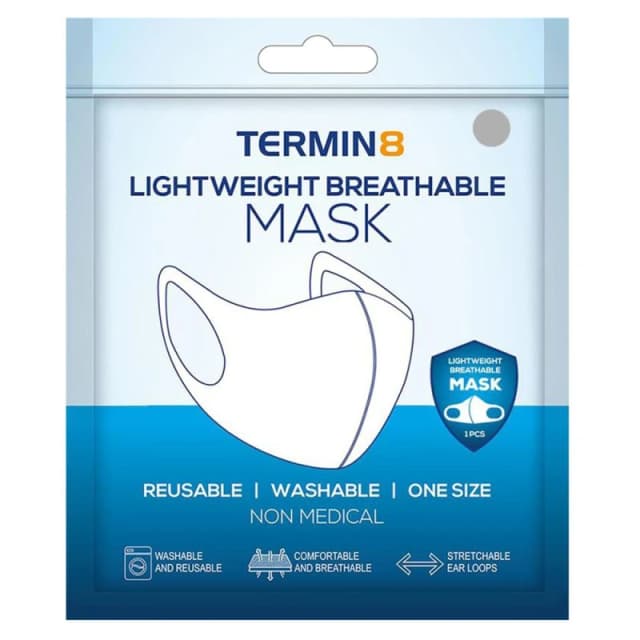 Termin8 Termin8 Lightweight Breathable Reusable Face Mask - Grey