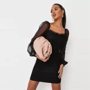 Missguided Puff Slv Corset Mini Dress Ls Mesh - Black