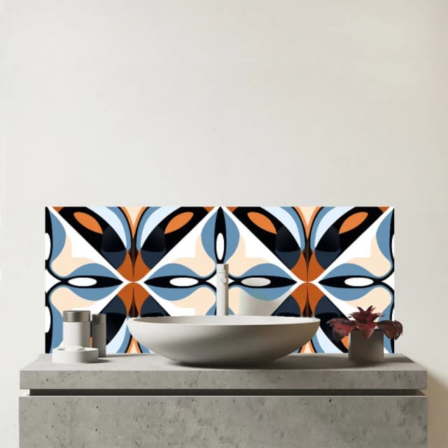 Warren Reed - Designer Brown & Blue Geometric Pattern Glass Bathroom Splashback Blue Unisex