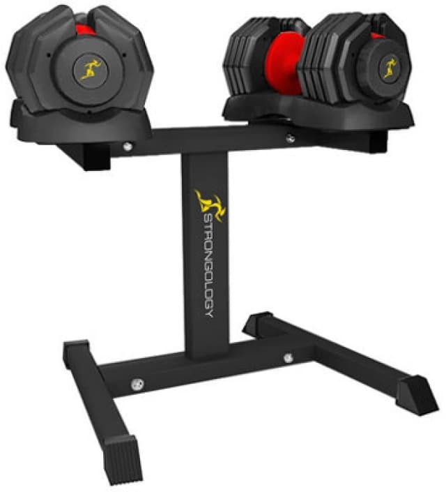 STRONGOLOGY Strongology Urban25 Red Adjustable Dumbbell Pair with Free Durable Steel Adjustable Urban25 Dumbbell Floor Stand Stand with Urban25 Red Pa