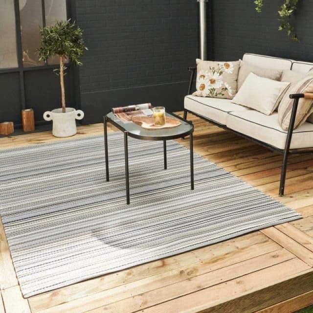 THE RUGS Waterproof Plastic Outdoor Rugs for Garden Patio Balcony Camping - Striped - Rainbow 1020 Grey Size: 180cm x 270cm Grey Unisex 180cm x 2