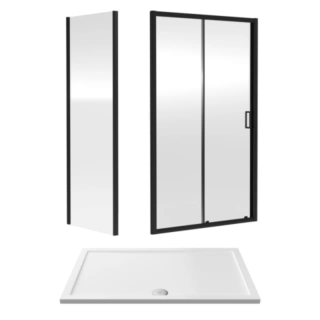 Balterley Ruwa Sliding Shower Suite: 6mm Glass Tray Door Panel 1400x900mm Black Unisex