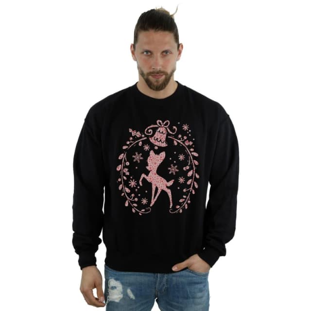 Disney Men Bambi Christmas Wreath Sweatshirt in Black Size: Small Black S Male 5057245992459