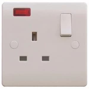 ESR Sline 1 Gang White 13a Switched Single Pole UK Plug Socket with Neon