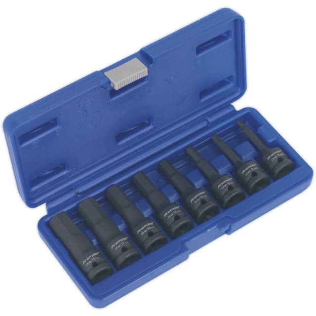 Loops 8 Piece Impact Hex Socket Bit Set - 1/2" Square Drive - Chromoly Steel Metallics