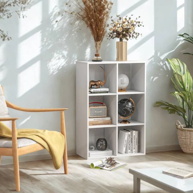 FURNOS 6 Cube Freestanding Storage Unit Bookcase White White Unisex