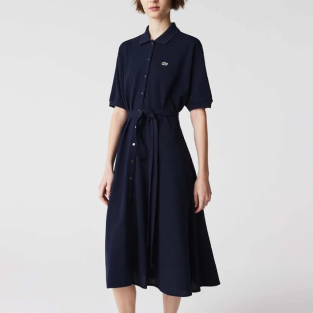 Lacoste Cotton Piqu Belted Polo Dress - Blue Blue XS