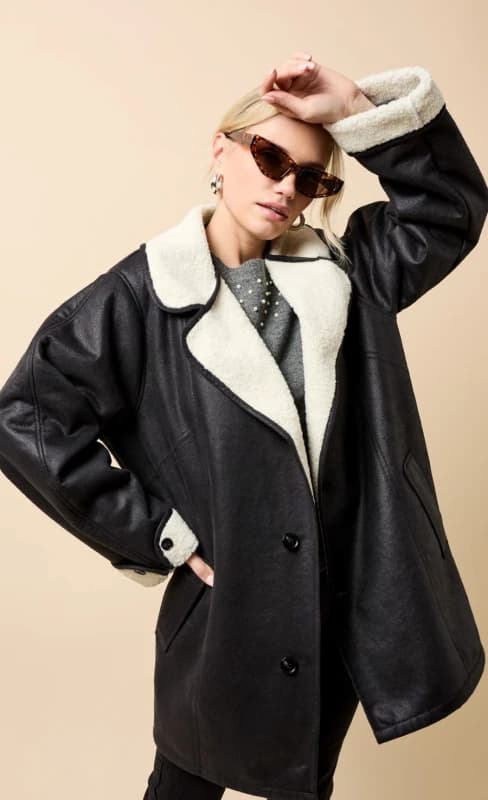 Little Mistress Little Mistress Black Suede Borg Jacket Black - Little Mistress - Size: S Black Female S RF77103