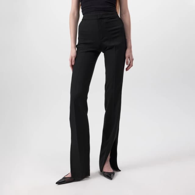 Off White Womens Band Split Structured Textured Straight Leg Trousers Black female 8 (XS)