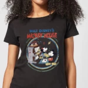 Disney Mickey Mouse Retro Poster Piano Womens T-Shirt - Black